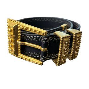 Adoppia Vita Belt Black Suede Large Gold Buckle Made in Italy Size 75/28
